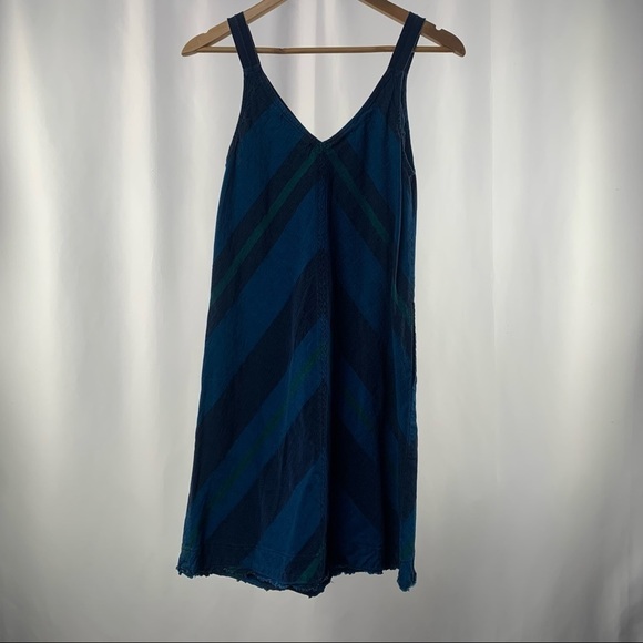 Trina Turk Linen Cotton V Neck Sleeveless Dress in Blue Size Small - Picture 2 of 4